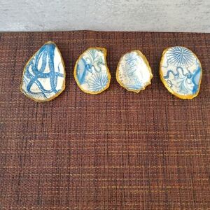 Set of 4 handmade oyster shell chinoiserie shell trinket dishes